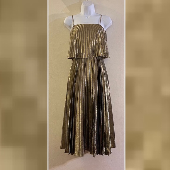 J. Crew Collection Gold Pleated Dress - Picture 2 of 7